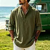 Men's Retro Vacation-Style Cotton-Linen Long-Sleeve Henley Shirt by Inlyline