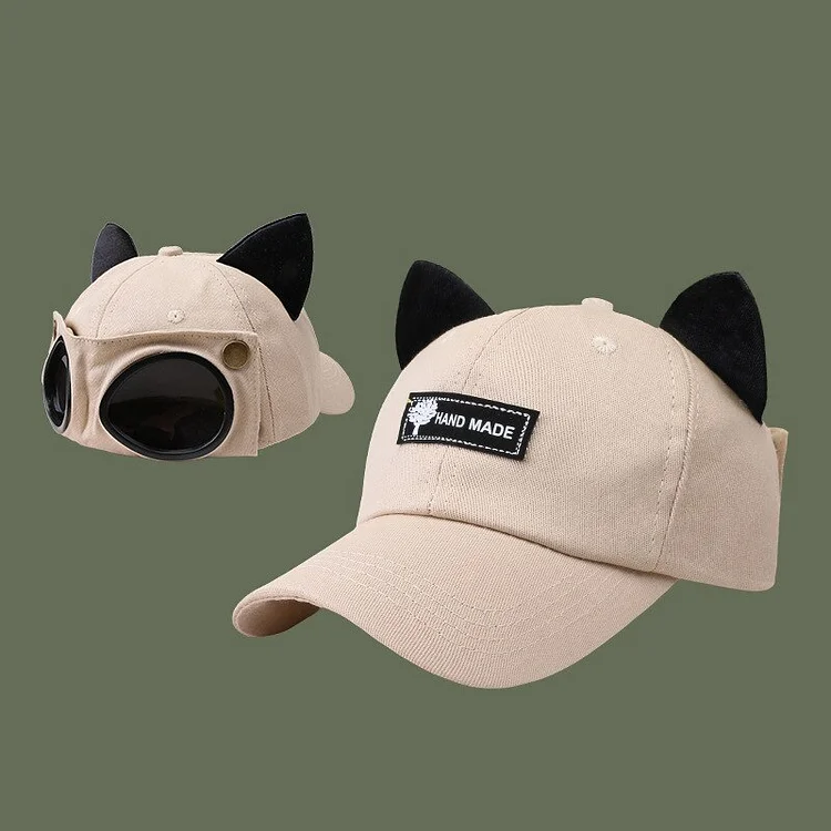 Pilot Glasses Baseball Cap Cute Cat Ears Bucket Men Women Driving Cap Spring Summer Casual Hat Outdoor Sun Protection Hat