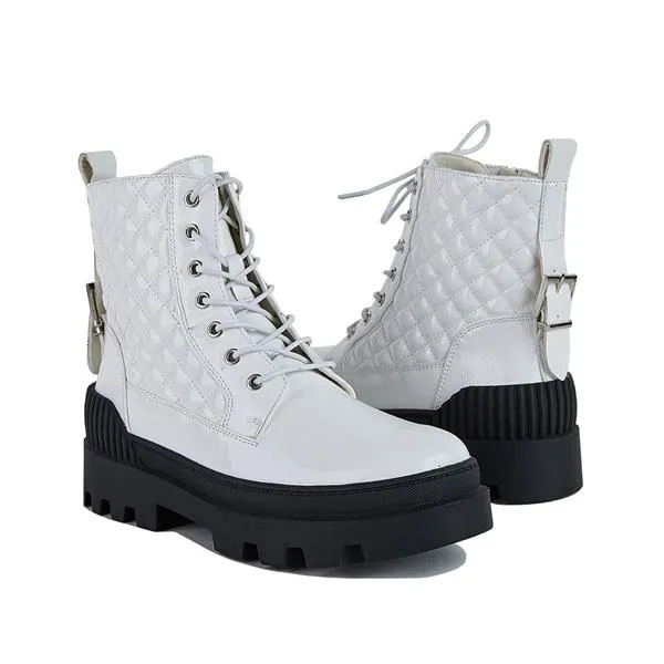 Women Vintage Motorcycle Mid Heel Platform Boots