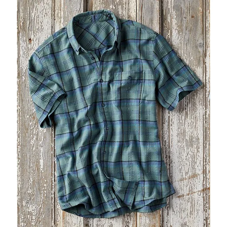 Men's multicolor lattice pattern cotton linen shirt