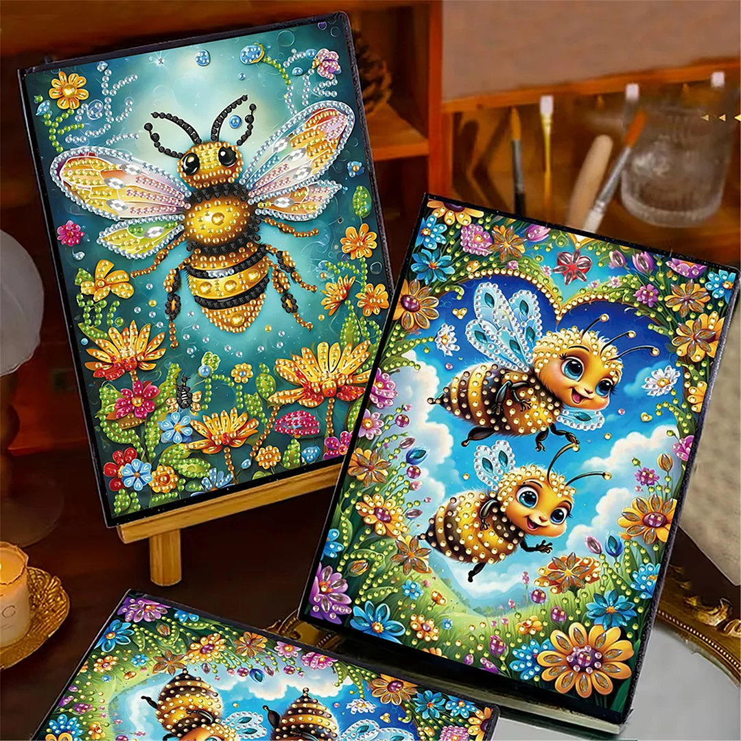2pcs Bee Partial DIY 50 Pages A5 Diamond Painting Notebook for Study Drawing