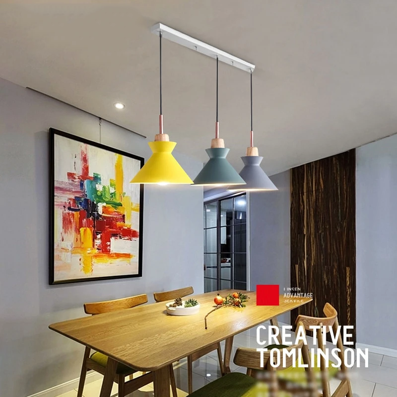 Pendant Lights Nordic Personality Art Creative Macaron Restaurant Living Room Bedroom Office Solid Wood Aluminum Pendant Lamp