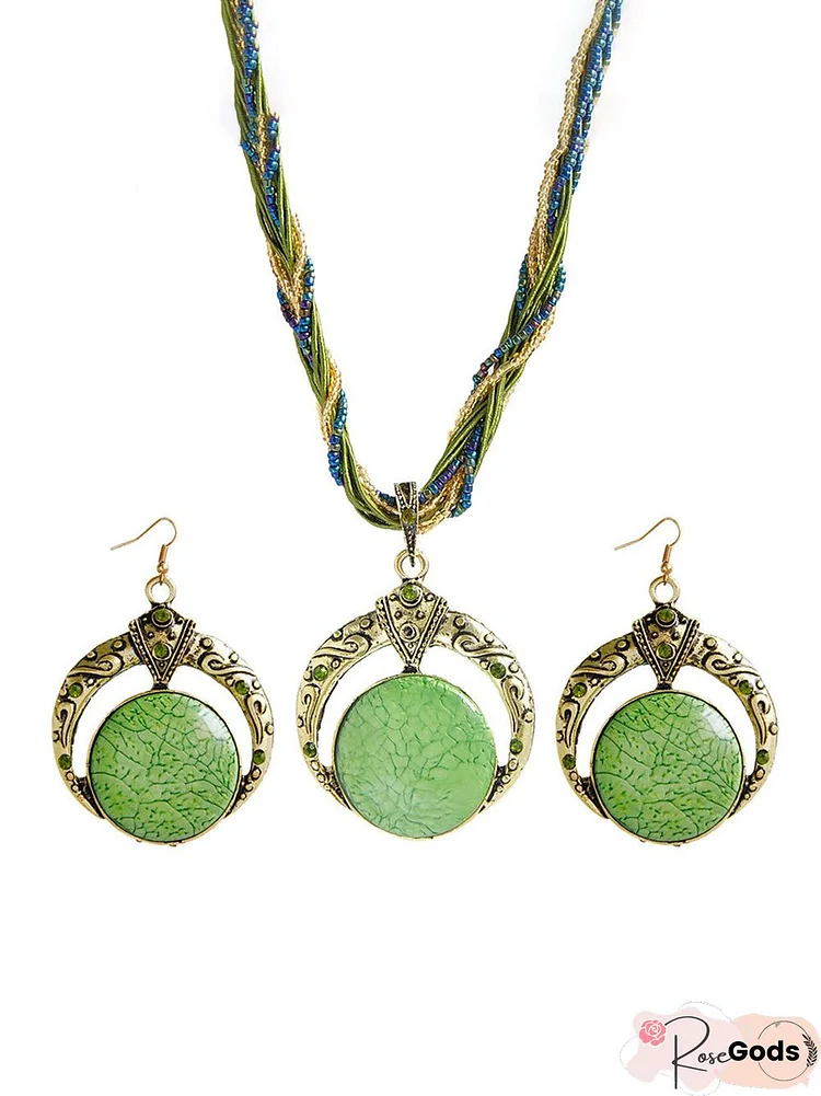 Boho Pattern Earrings Necklace Jewelry Set