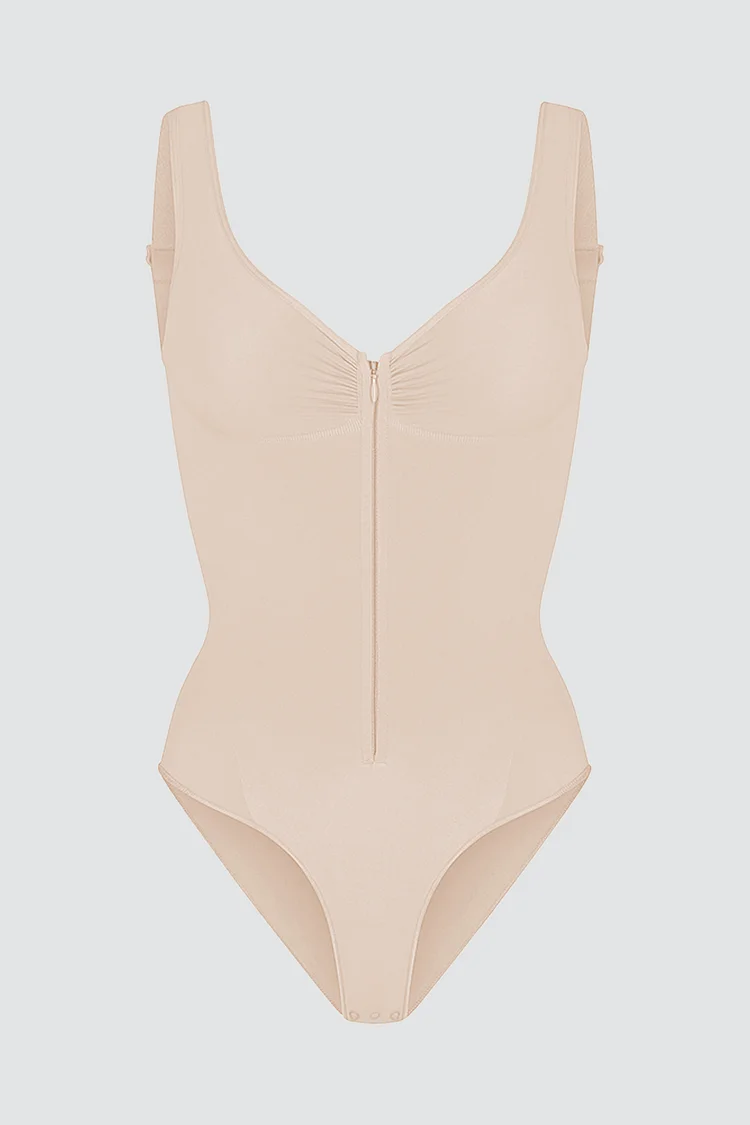 Plus Size Casual Blue Zipper Ruffle Butt Lift Tummy Tightening Shapewear 2024 - Xpluswear