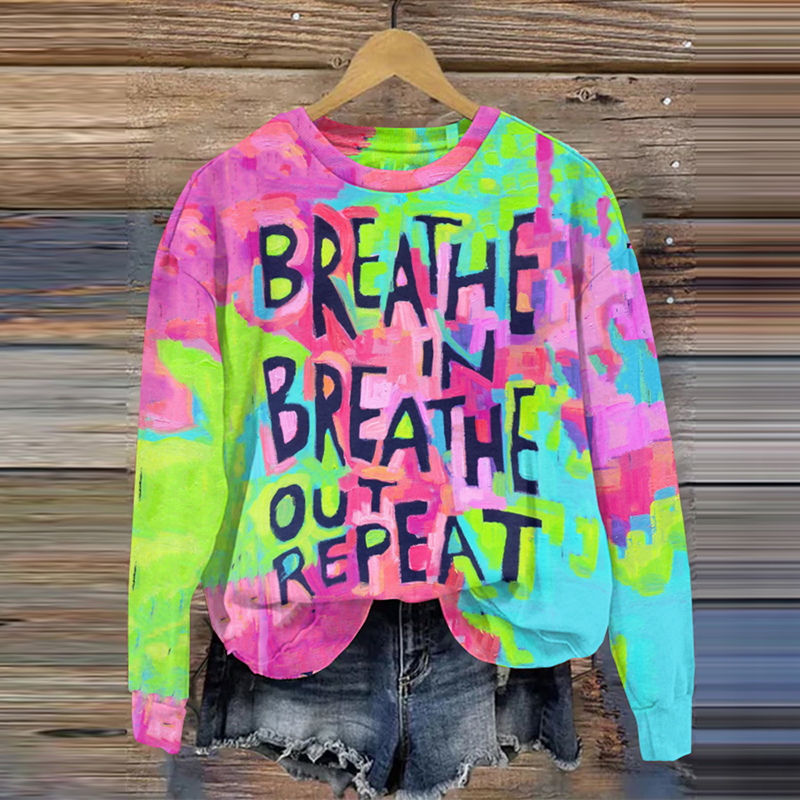 Comstylish Women's Breathe In Breathe Out Repeat Inspirational Slogan T-shirt