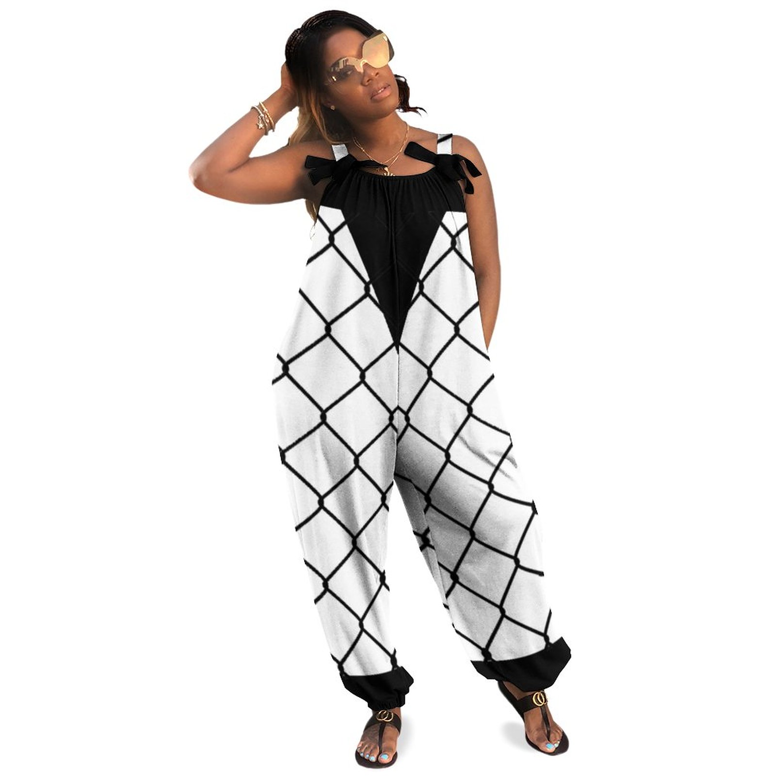 Ninja Full Mesh Fishnet Plus Size Sleeveless Jumpsuit Summer Harem Pants Women Batwing Jumpsuit Biker Short Bodysuit Casual Long Length