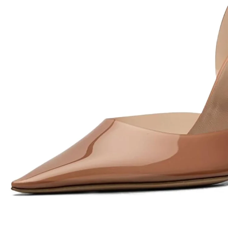 Brown Pointed Toe Transparent PVC Slingback Pumps with Flared Heels