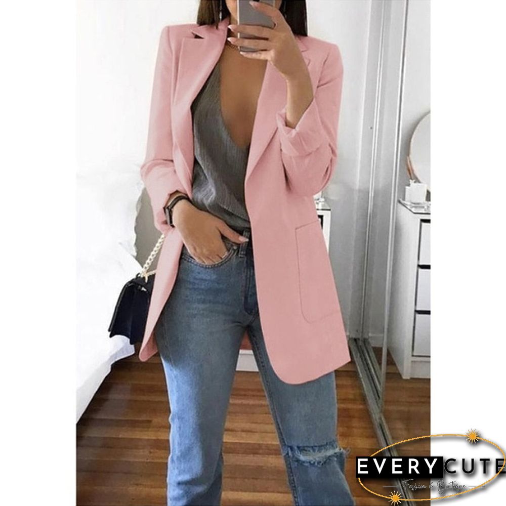 Womens Blazer Jackets Autumn Casual Plus Size Fashion Basic Notched Slim Solid Coats