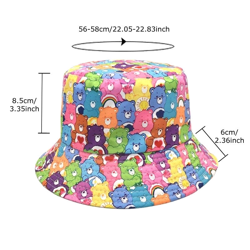 Unisex Streetwear Cartoon Bear Printing Flat Eaves Bucket Hat