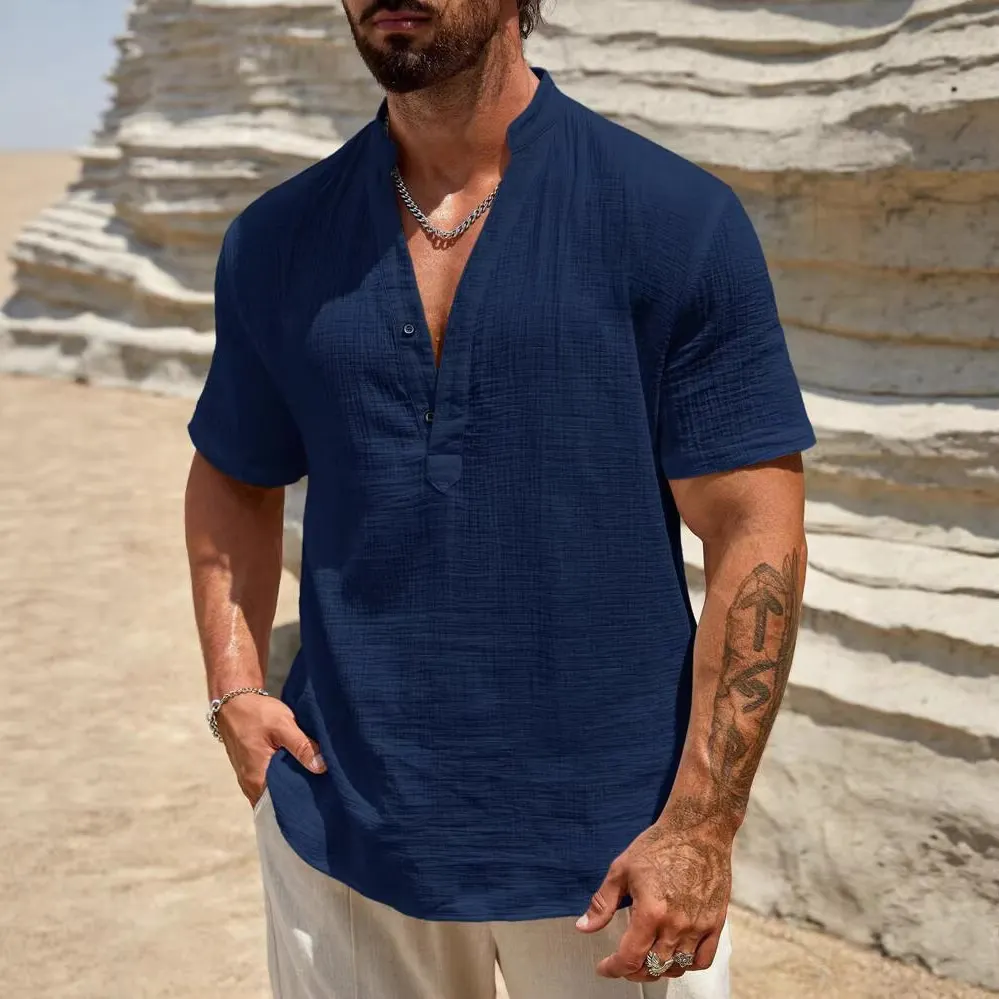 Men's Holiday Short-Sleeve Linen Shirt-INSPIREUSE