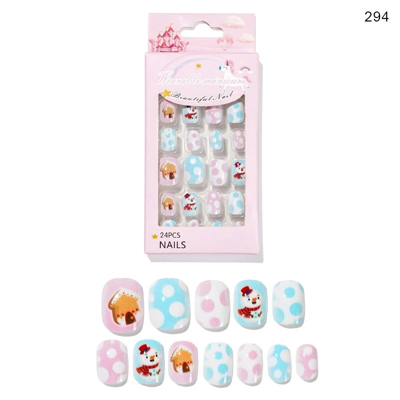 Christmas Child/adult Nails 24 Pieces of Wearable Finished Nails Cute Christmas Pattern Fake Nails Full Cover Nail Tips Xxl