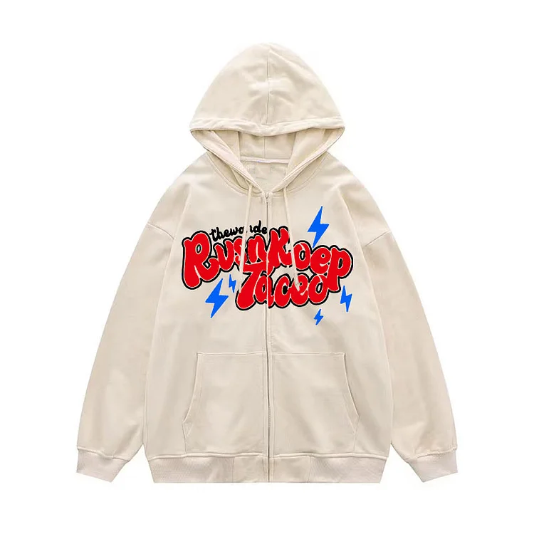 Hip Hop Letter Print Zipper Sweatshirt Hoodie Jacket at Hiphopee