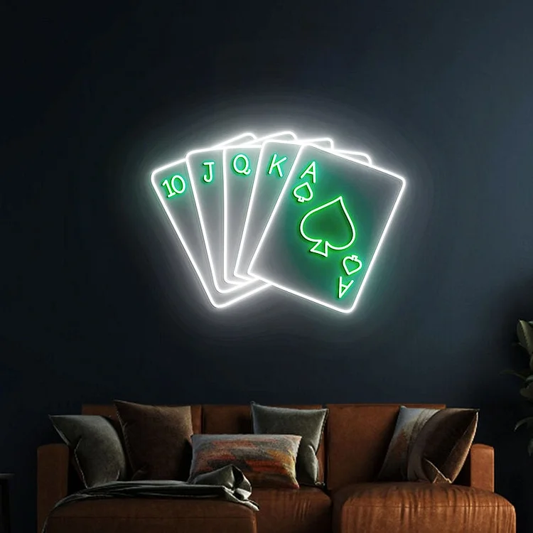 Poker Neon Sign Poker Room Decor Casino Led Light Poker Cards Led Wall Art Casino Neon Sign Poker Poker Cards Neon Light
