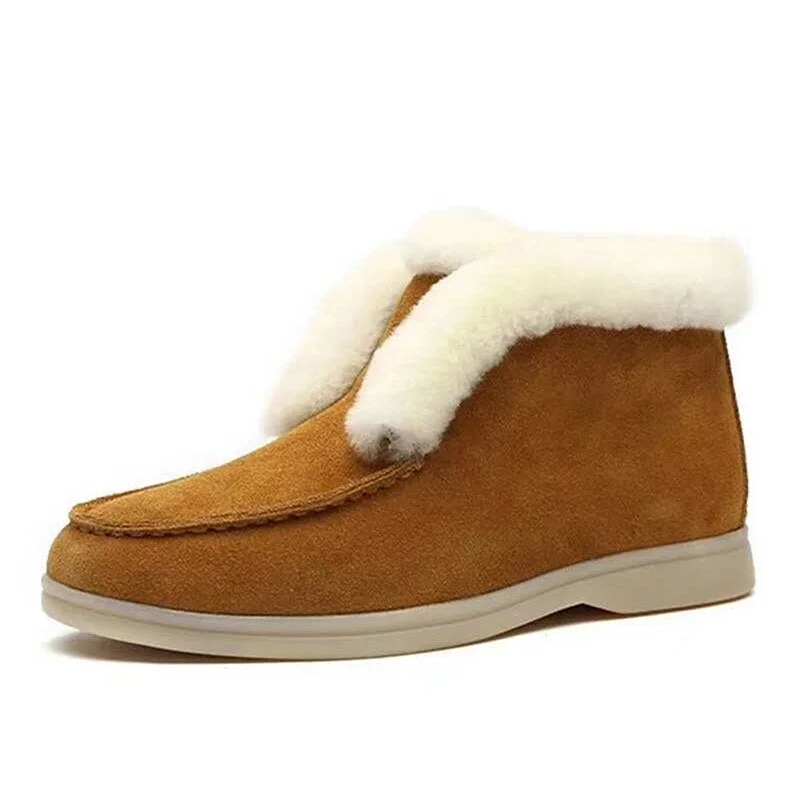 Women Warm Suede Ankle Boots For Women Comfortable Slip-on Flat Boots Chic Ladies Canvas Woolen Snow Botas