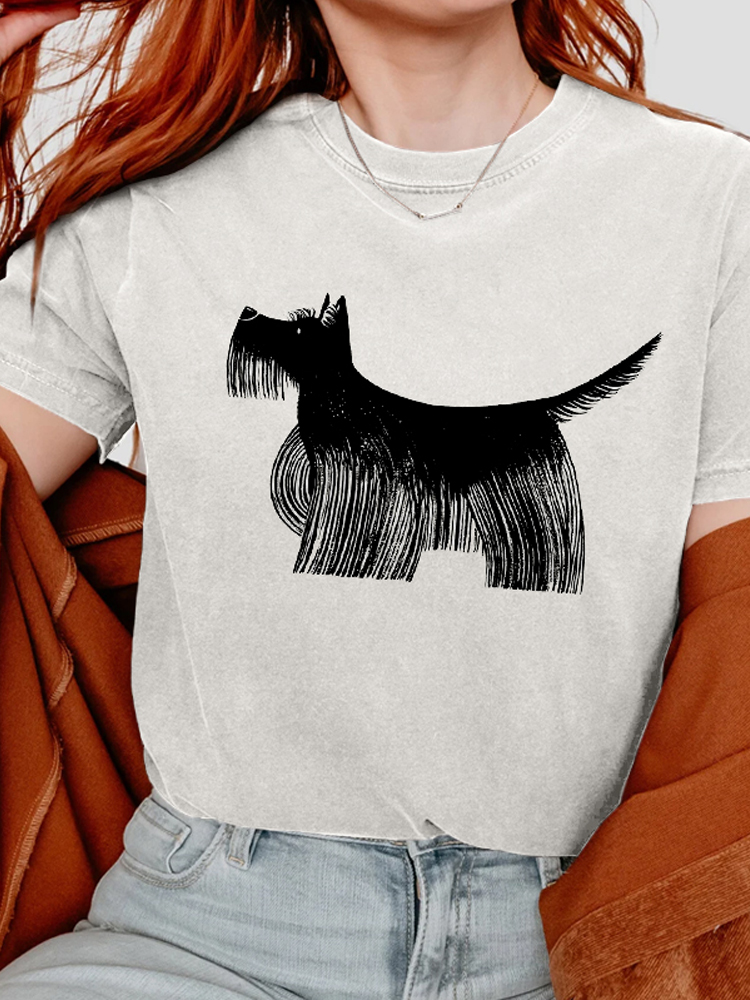 Comstylish Cute Dog Silhouette Print Vintage Comfy T Shirt