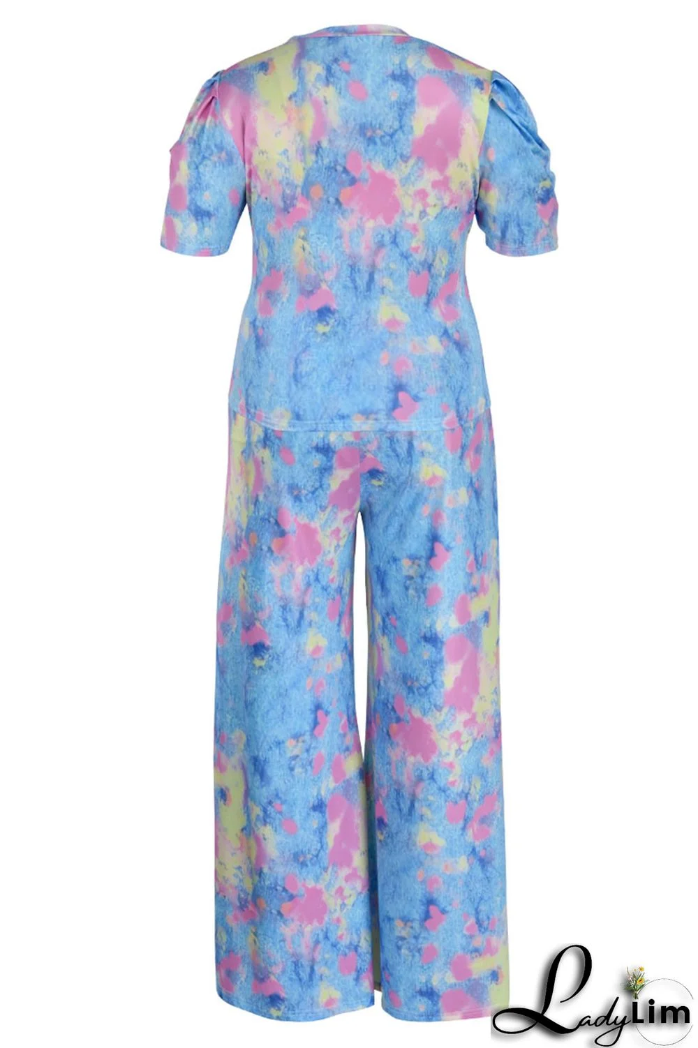 Cyanine Casual Print Patchwork O Neck Plus Size Two Pieces