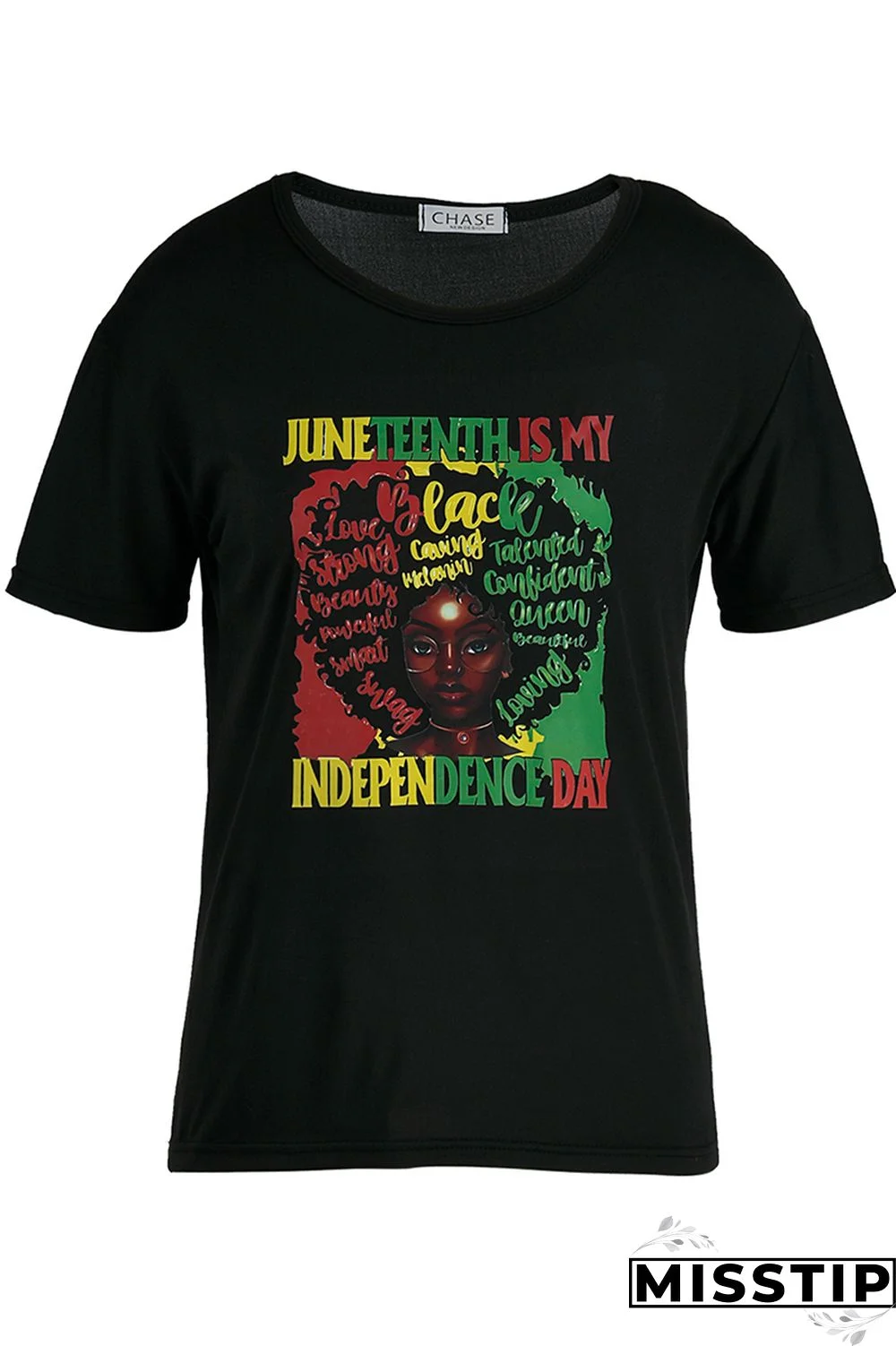 Black Fashion Casual Print Basic O Neck T-Shirts