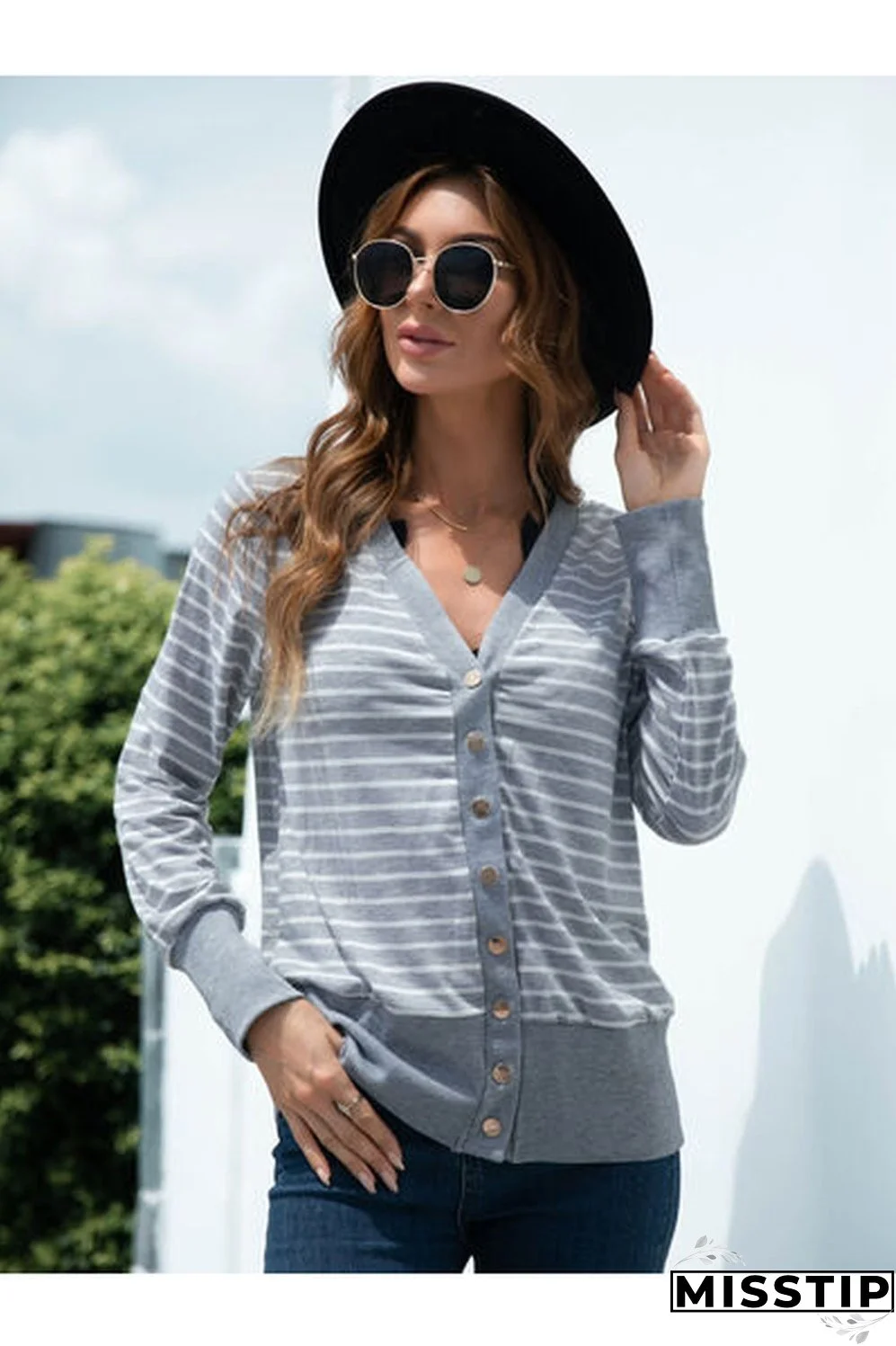 Striped Snap Down Long Sleeve Cardigan