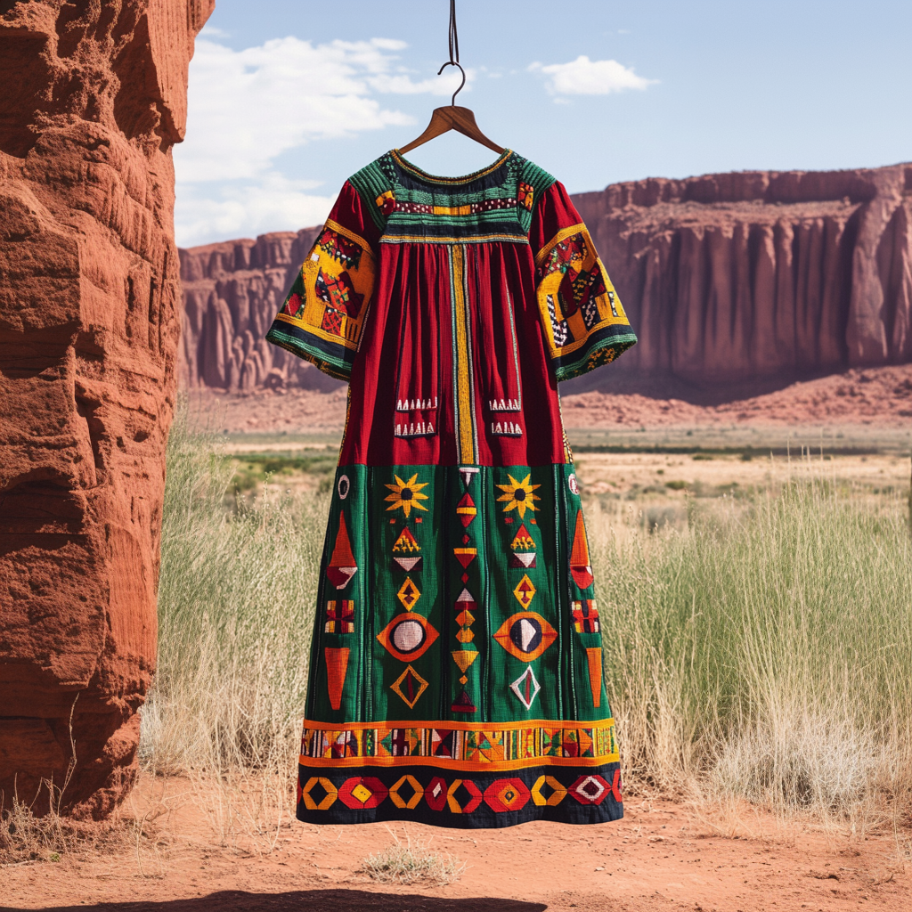 Vintage Juneteenth Black Pride African Pattern Geometric Art Design Cotton Linen Dress