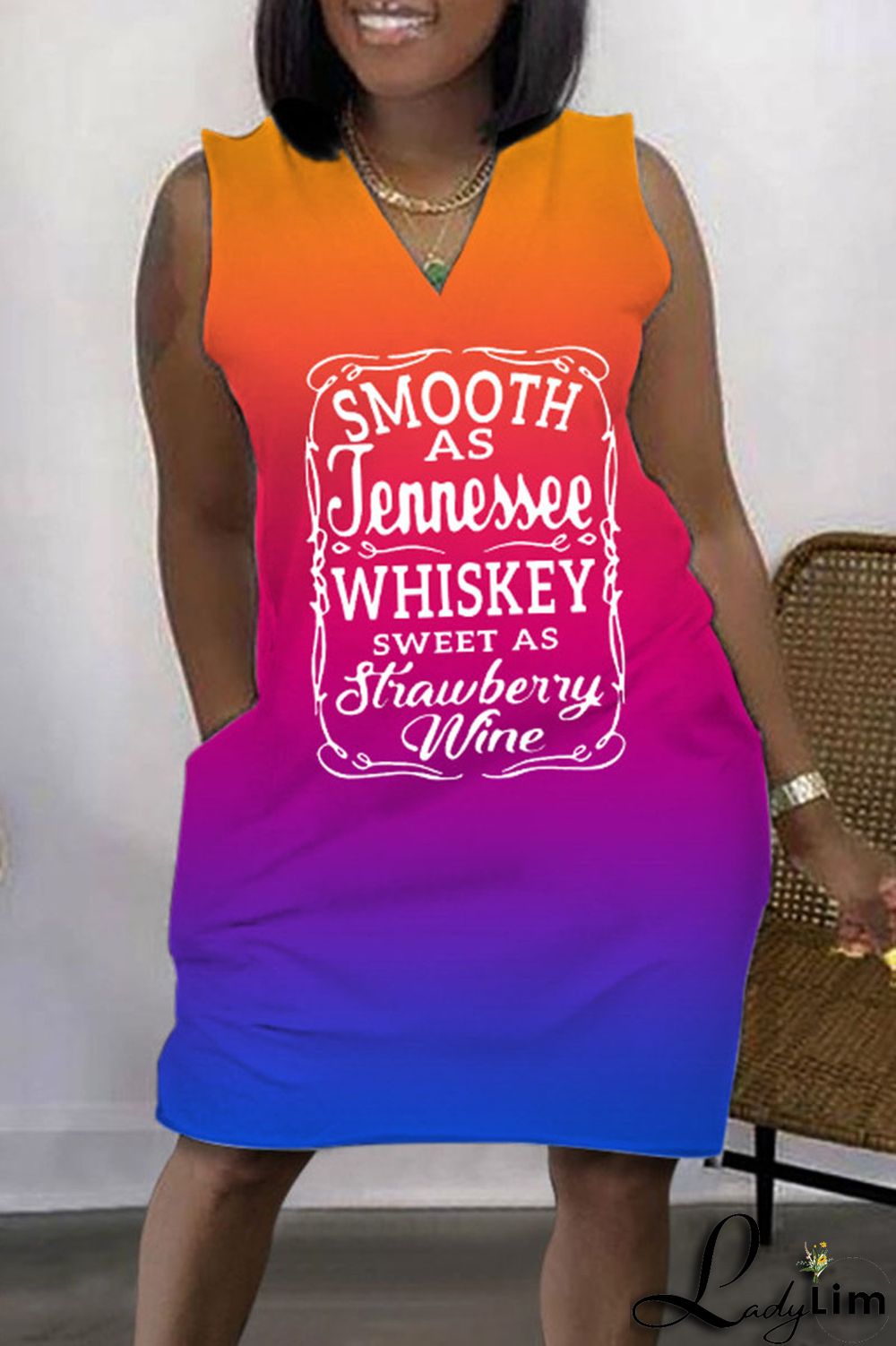 Colour Casual Print Patchwork V Neck Straight Dresses