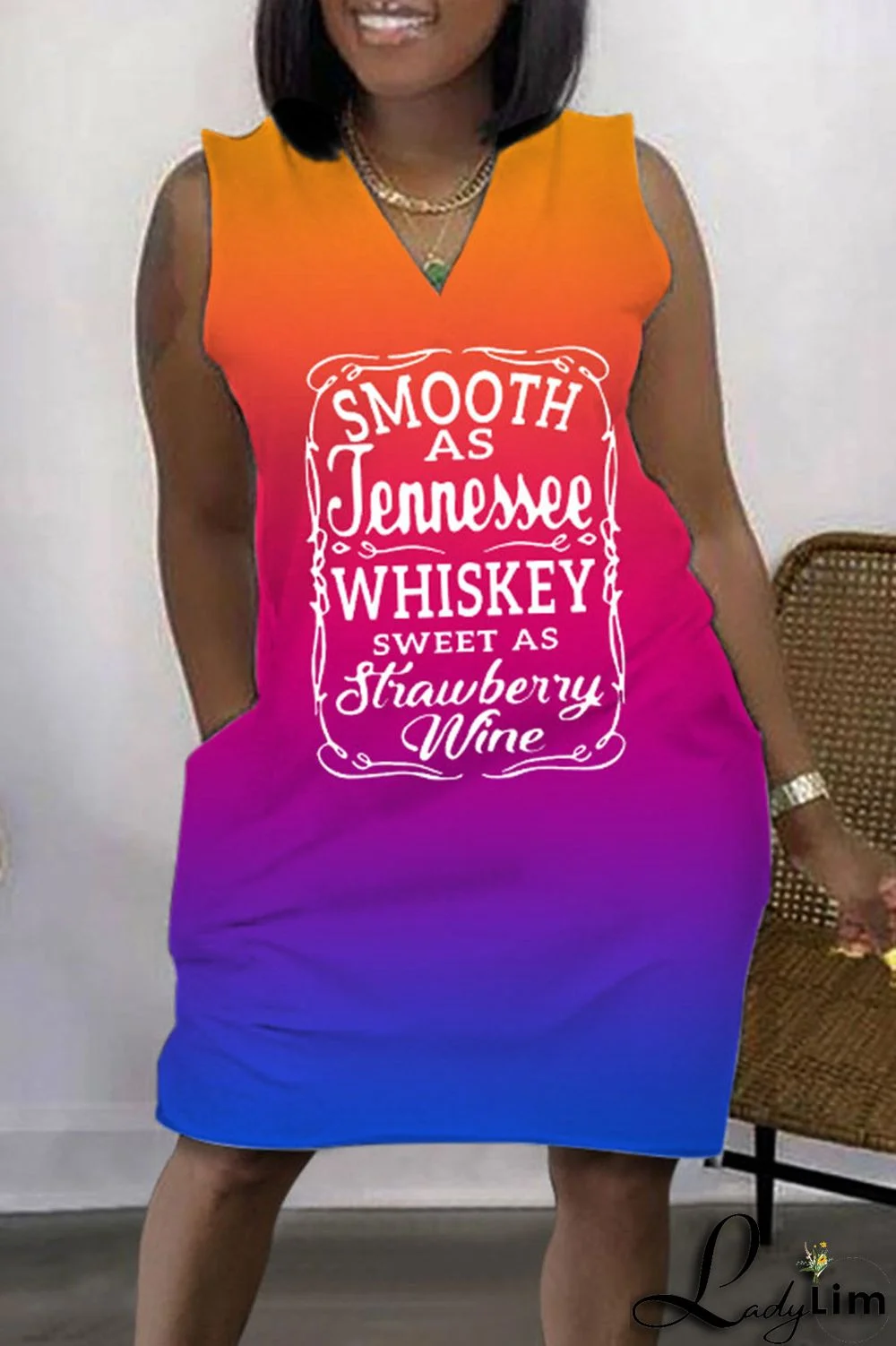 Colour Casual Print Patchwork V Neck Straight Dresses