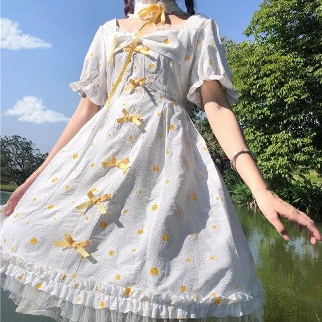 Sweet Cute Bow Lace Daisy Floral Dress SS1074