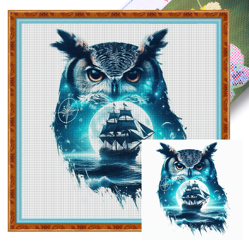 Silhouette Owl Full 11CT Pre-stamped Canvas(45*45cm) Cross Stitch