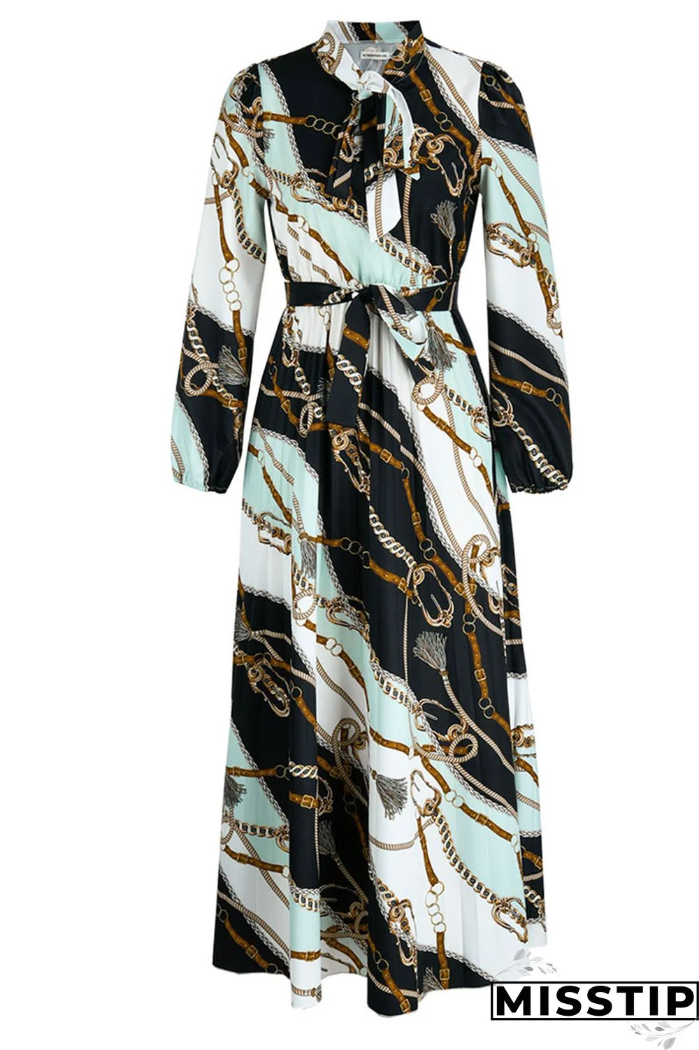 Black Casual Print Patchwork Fold O Neck Straight Dresses