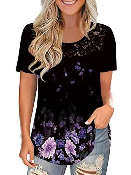 Women's Scoop Neck Short Sleeve Printed Tops