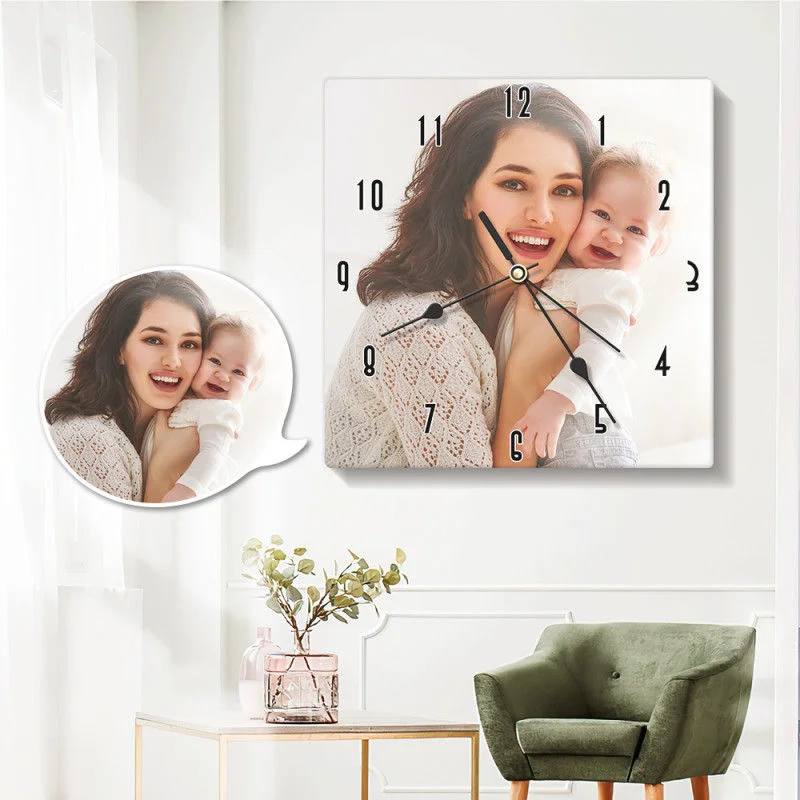 Benutzerdefinierte Foto quadratische Wanduhr Home Decor Geschenk Fotouhr Kettenmachen