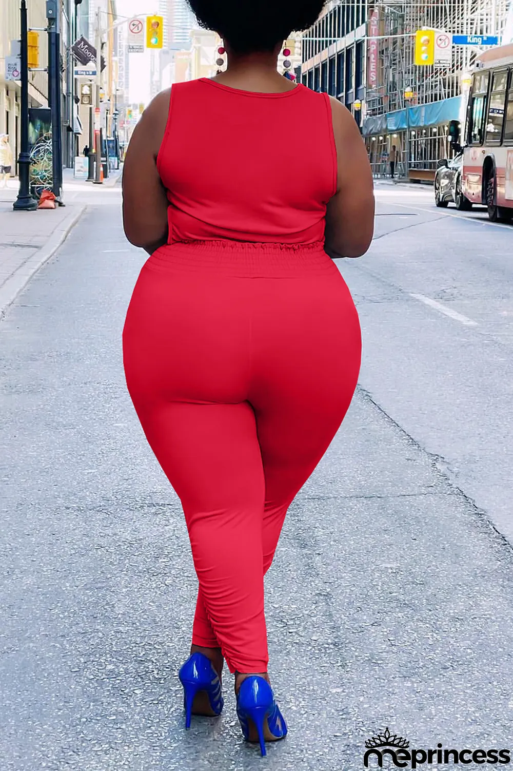 Sky Blue Casual Solid Split Joint O Neck Plus Size Two Pieces