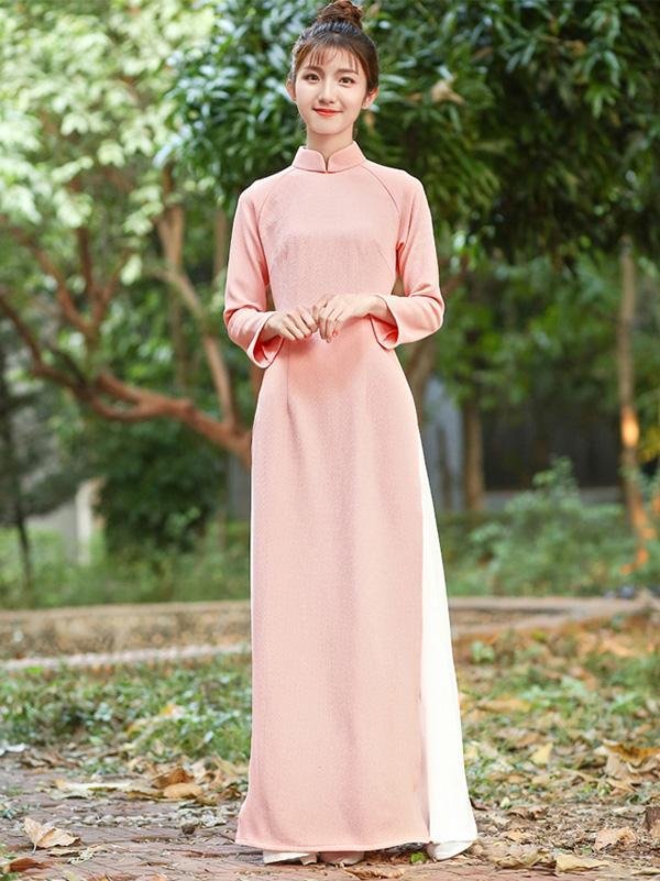 Pink Zipped Split-side Long Ao Dai Cheongsam Dress
