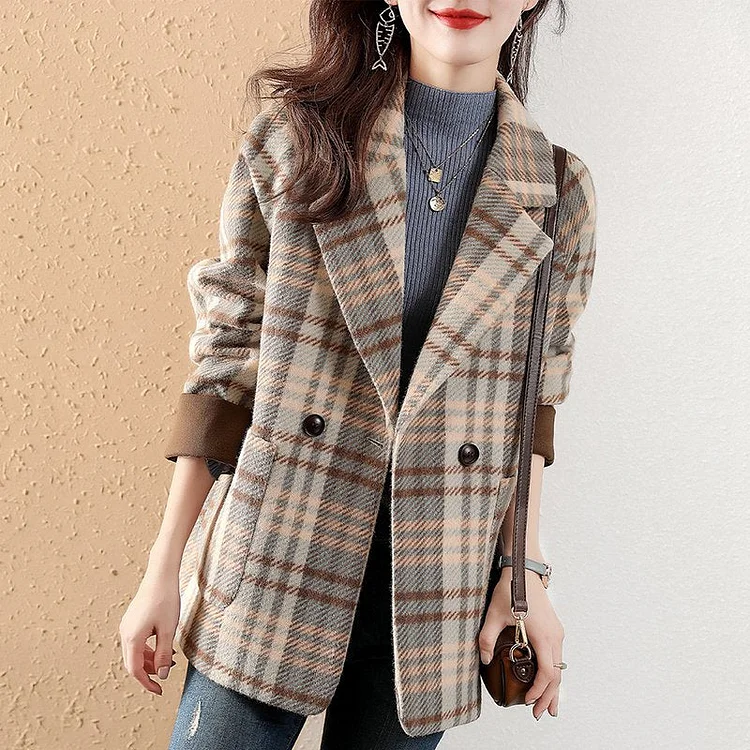 As Picture Checkered/plaid Long Sleeve Outerwear QueenFunky