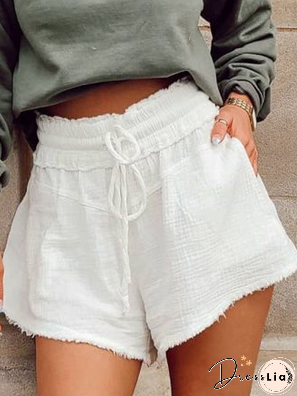 Vintage Solid Pockets Plus Size Casual Shorts