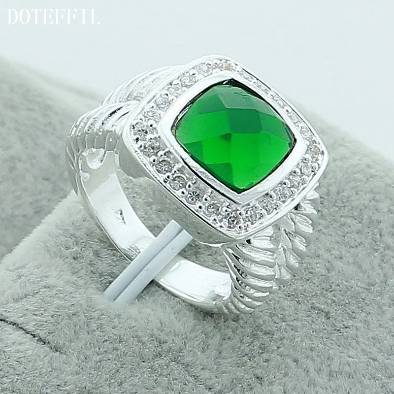 DOTEFFIL 925 Sterling Silver Green Quartz AAA Zircon Ring For Women Jewelry