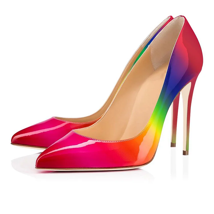 Multicolor Patent Leather Gradient Color Stiletto Heel Pumps Vdcoo