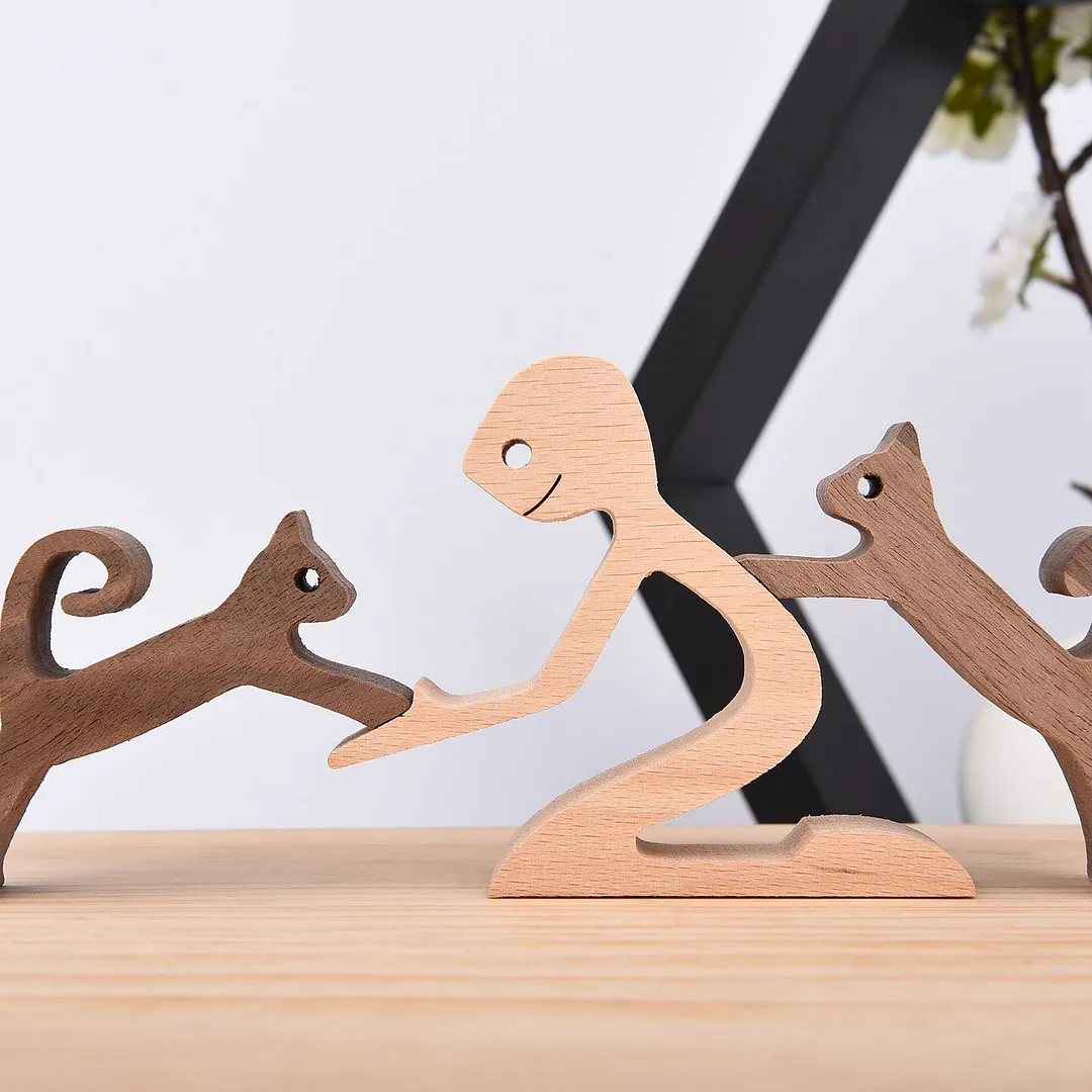 Carving Wooden Ornament Decorations Wood Dog Figurines Home Decor Dog Statue Women Miniature Home Decoration Crafts Office Table