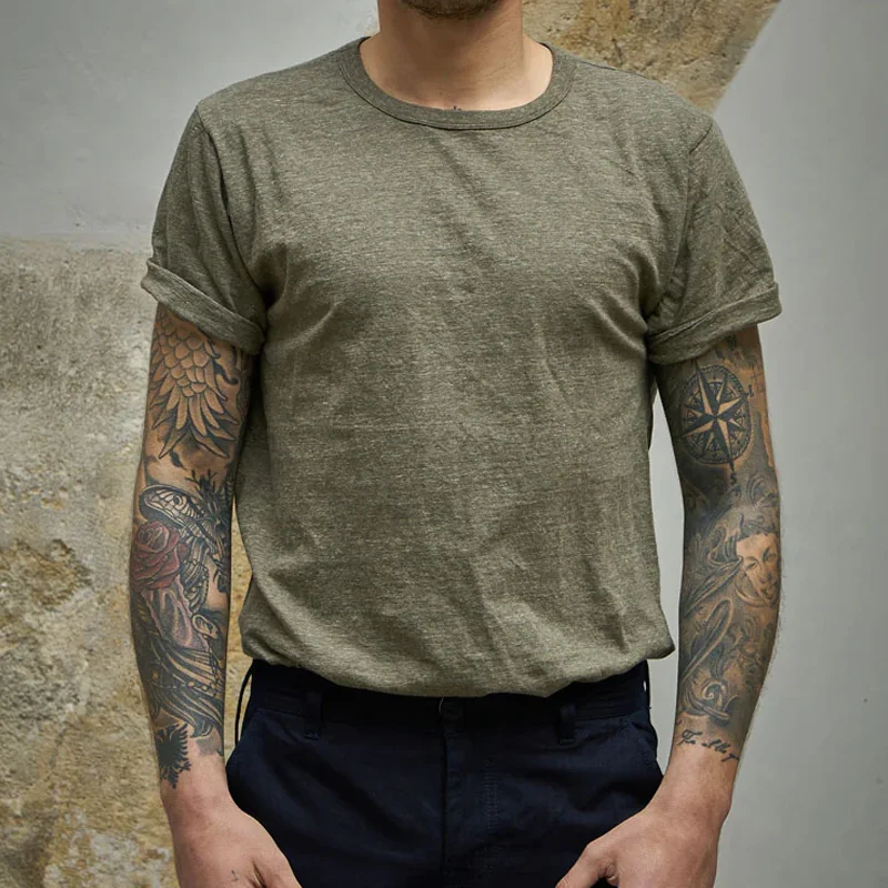 Vintage 100% Cotton Jersey Ribbed Crew Neck Short Sleeve T-Shirt