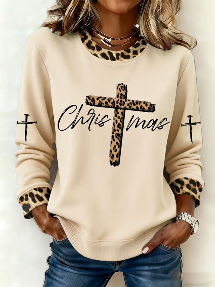 Women's Christmas Faith Print Crew Neck Sweatshirt wearshes