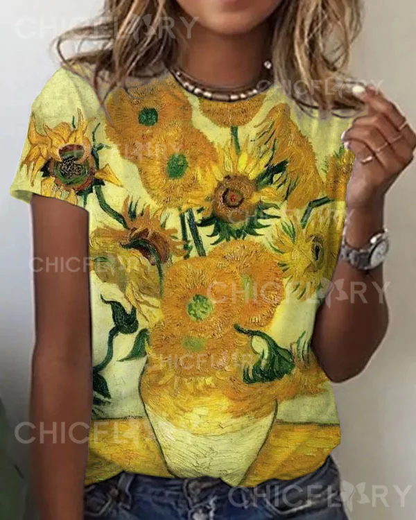 Women's Art Sunflower Print Casual T-Shirt