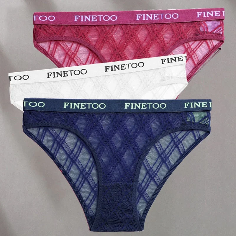 FINETOO 3PCS/Set Mesh Women Sexy Panties Lingerie M-XXL Breathable Underwear Pantys Low Waist Girl Briefs Letter Woman Underpant