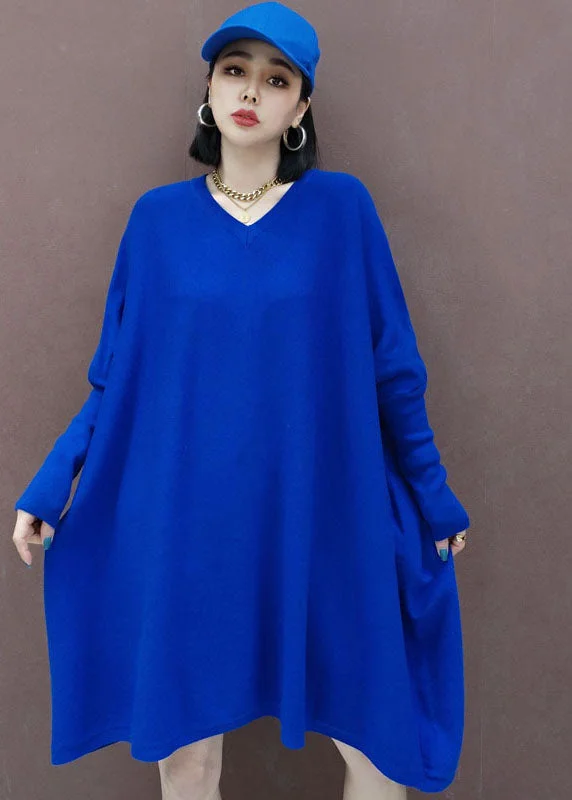 Plus Size Blue Loose Knit Dresses