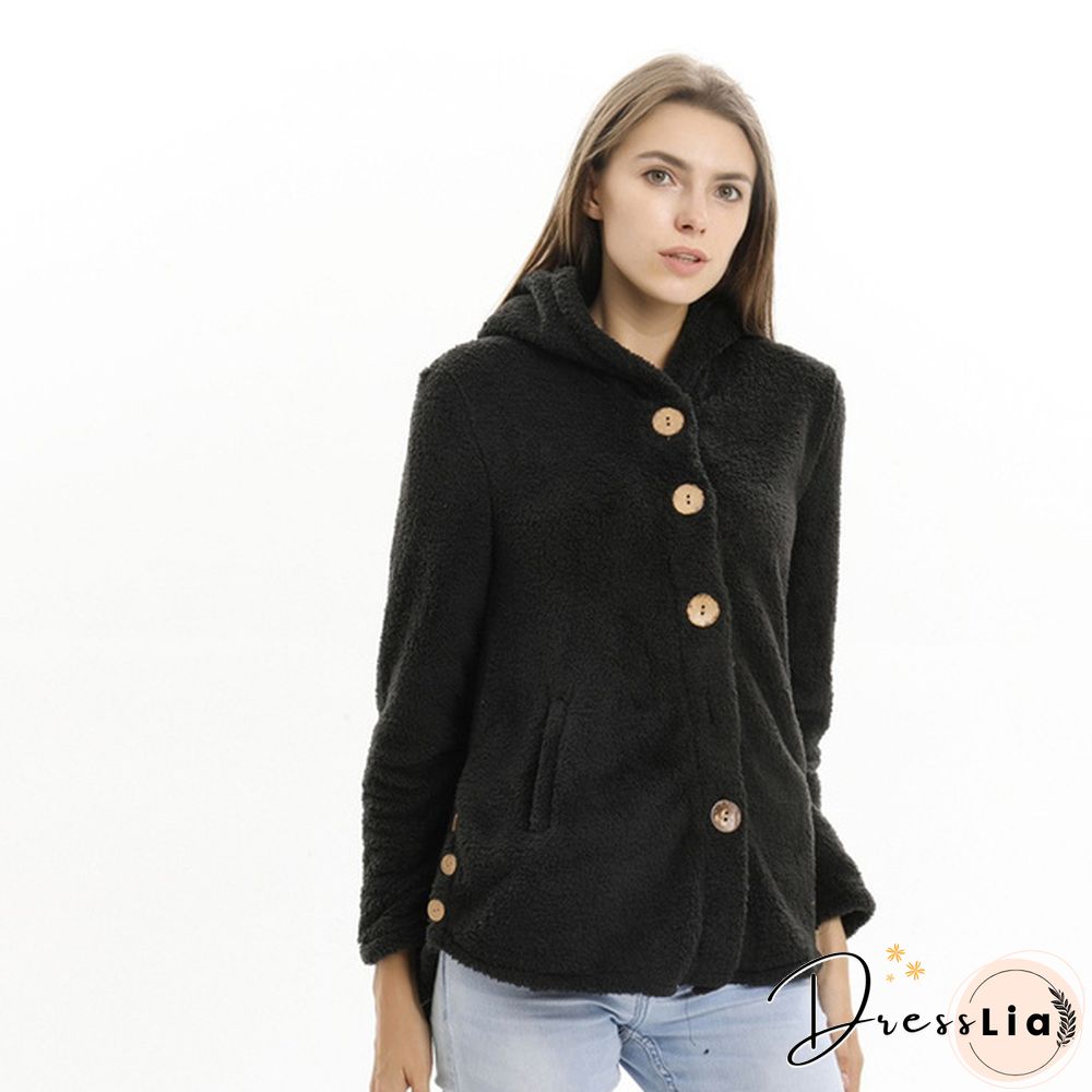 Warm Womens jacket Autumn & Winter Casual Decoration Fleece Hooded Coat Loose Fit Soft