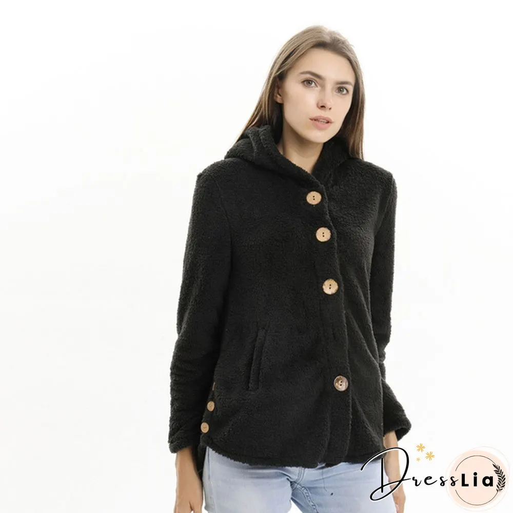 Warm Womens jacket Autumn & Winter Casual Decoration Fleece Hooded Coat Loose Fit Soft