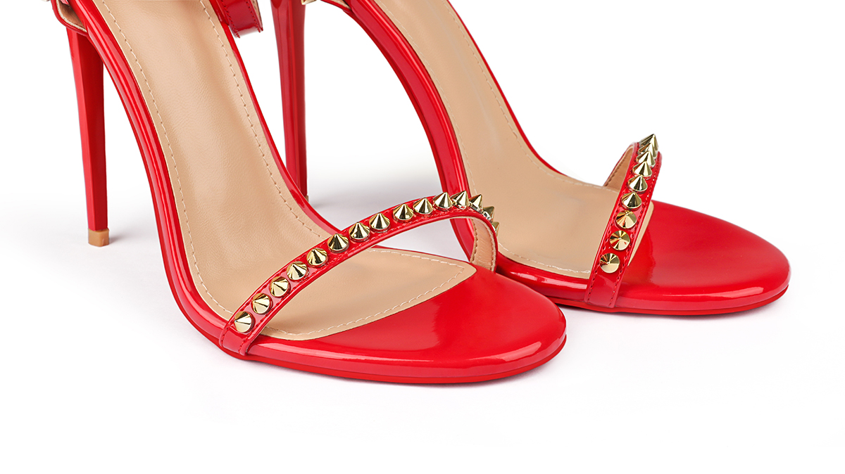 120mm Women's Sandals Stiletto Red Bottom High Heels Open Toe Ankle Strap Rivet Studs Shoes-MERUMOTE
