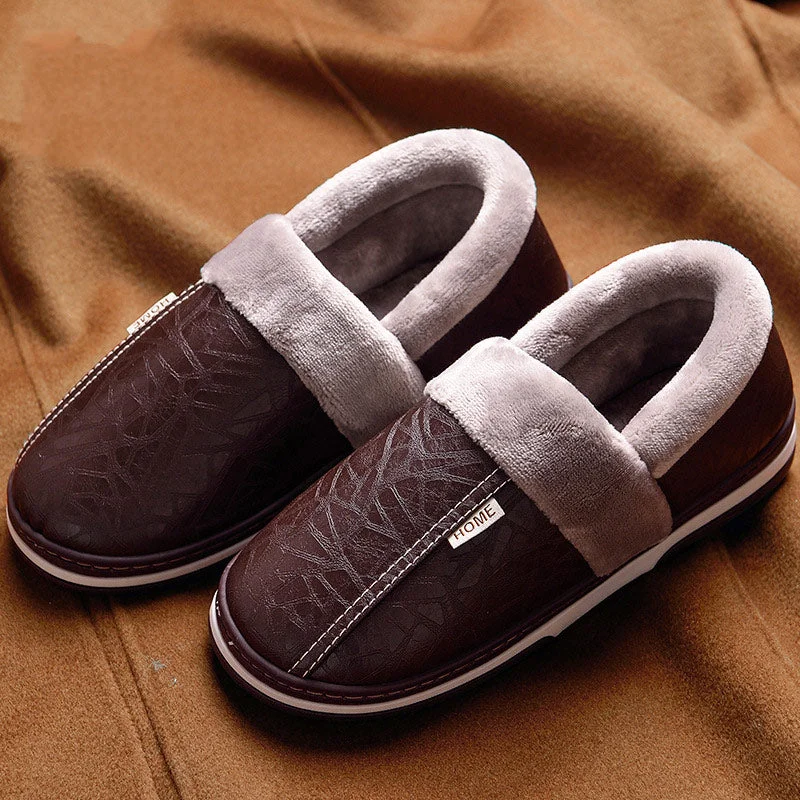 Home Slippers for men Massage Memory foam Winter Indoor slippers With fur Adult Male slippers leather Household Size 45-49
