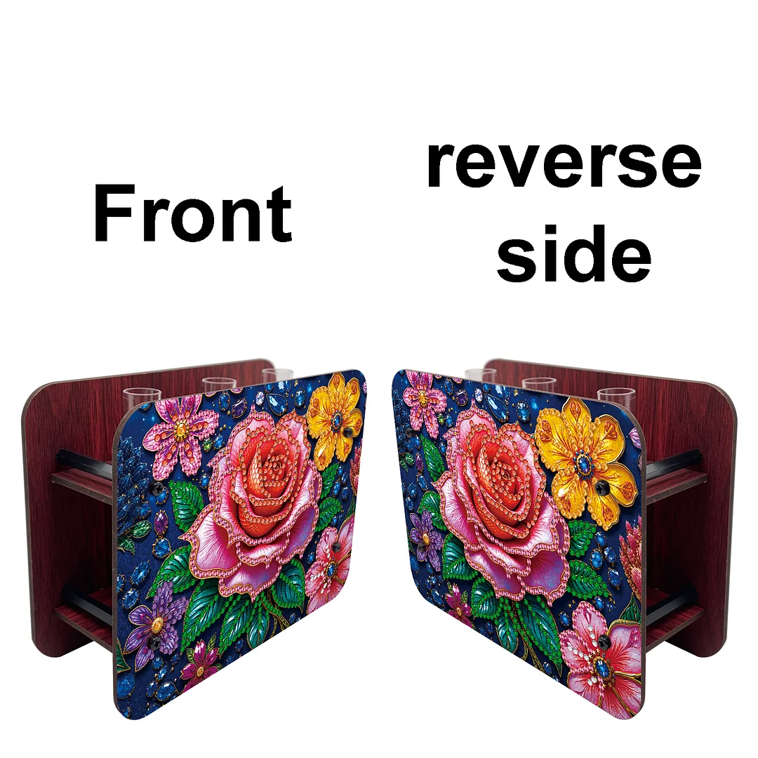 Rose DIY Flower Vase Wooden Double Sided Desktop Diamond Art Kit for Home Decor