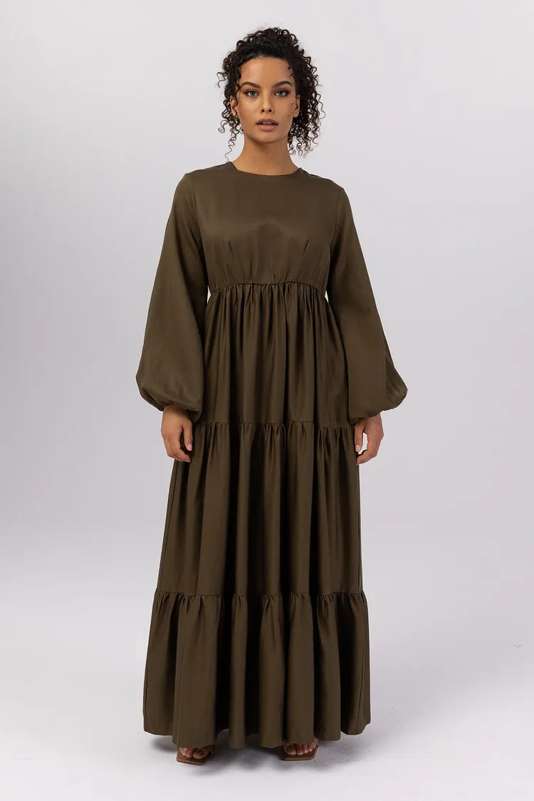 Tala Tiered Linen Maxi Dress-Green Moss Tala Tiered Linen Maxi Dress-Green Moss
