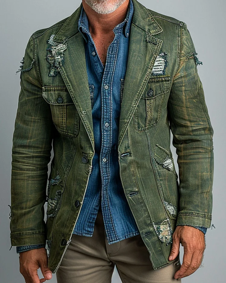  Men’s Vintage Ripped Long Sleeve Jackets