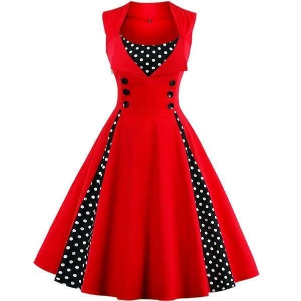 Plus Size Women Robe Retro Vintage Dress Dot Swing Pin Up Summer Party Dresses